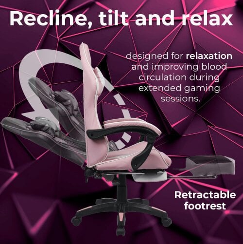 Neo Pink & White PU Leather Gaming Chair with Footrest