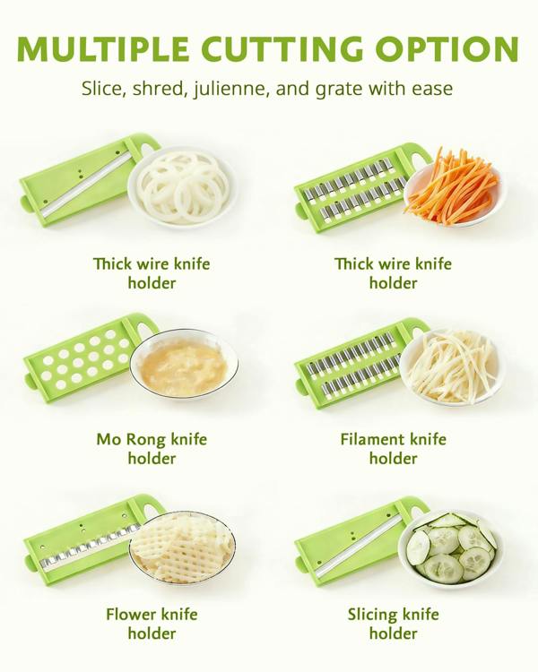 ADOV All in 1 Mandoline Slicer, Fruit and Vegetable Cutter with 8 Stainless Steel Blades, Food Container and Hand Guard