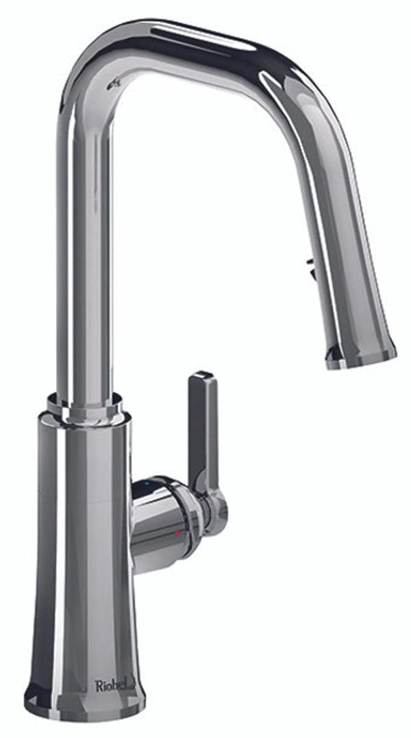 Riobel Trattoria Mixer with Pull Down Spray Square Spout Chrome Kitchen Tap