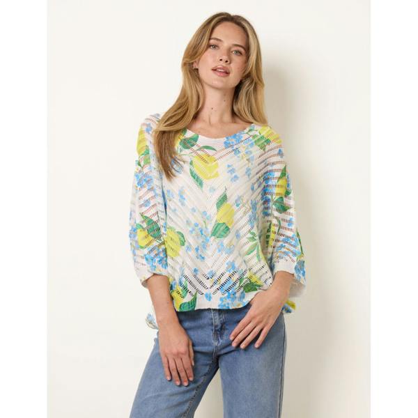 Blue Vanilla Lemon Floral Crochet Knit Jumper