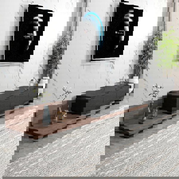 Pina Extendable TV Stand, Plywood-Weilai Concept-Black+Oak-Weilai Concept