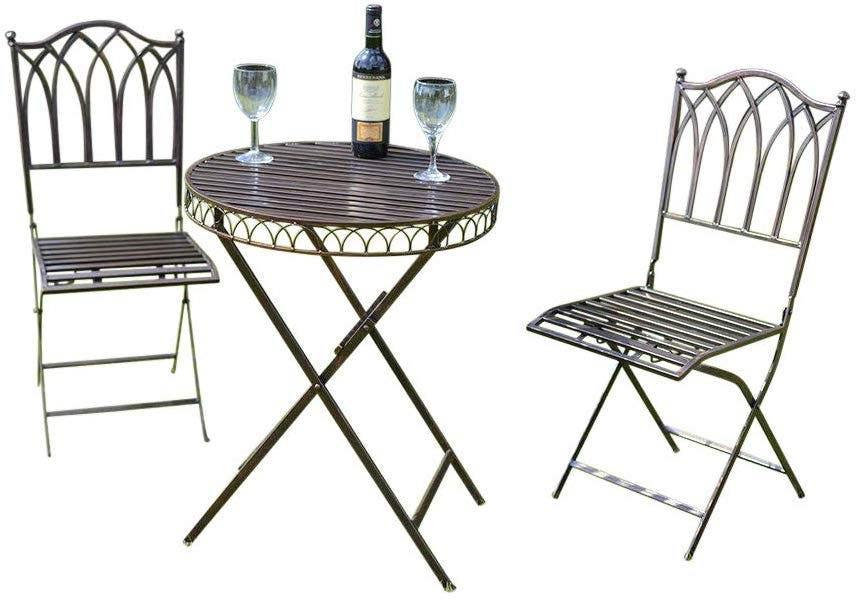 The Garden Marketplace Versailles Style Metal Bistro Set in Antique Bronze Effect Finish, 60cm Folding Table and 2 Folding Chairs