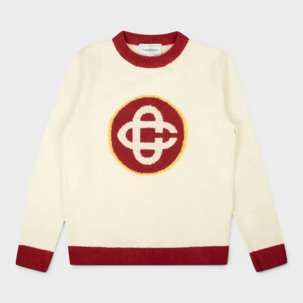 Casablanca Monogram Monogram Crew Knit Sweater White Red