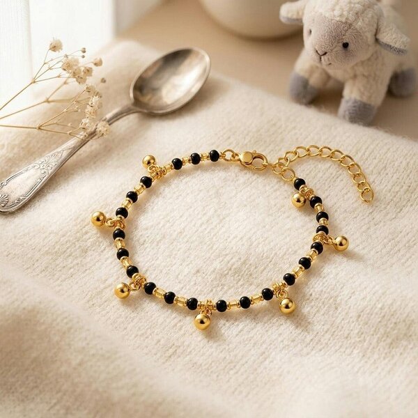 The Colourful Aura Gold Plated Black Bead Dangling Gold Ball Charm Kids Nazaria Bracelet