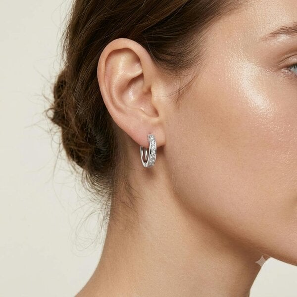 The Colourful Aura Sterling Silver Pave Hoop Earrings