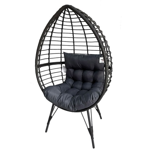 Furniture One Rattan Standing Egg Chair, Patio Weave Cocoon Seat with Removable Water-Resistant Cushions, Metal Waterproof Frame Stand