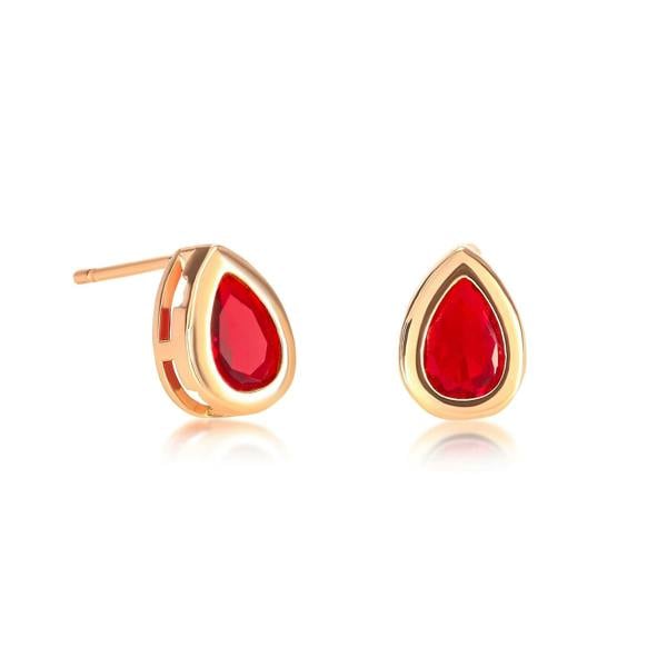 Zavana Gold Plated Red Bezel Set Stud Earrings with Pear-Shaped Red Cubic Zirconia Stones
