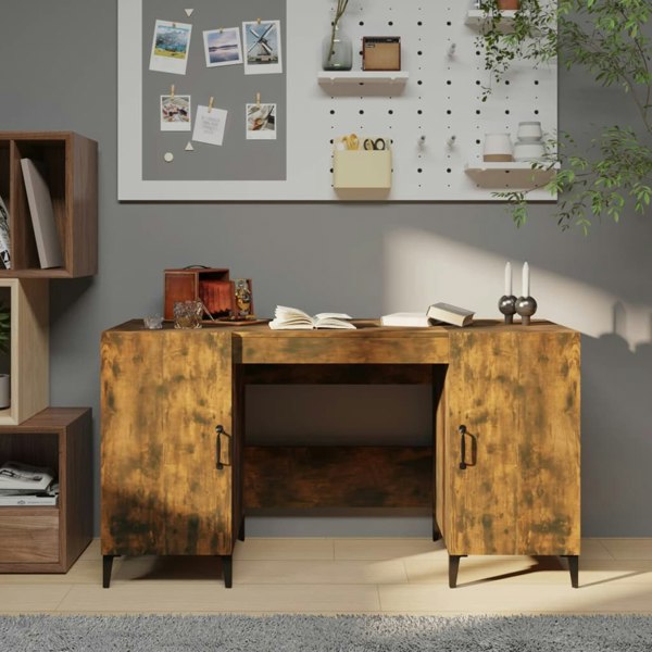 Berkfield Desk Smoked Oak 140x50x75 cm Engineered Wood