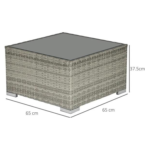 Square wicker rattan coffee table with grey glass top, light grey, 65 cm wide x 37.5 cm high