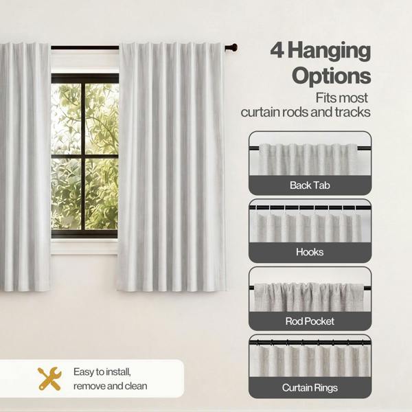 Marlow 100% Blackout Curtains Thermal Linen Look Ready Made 46x54 in Light Grey