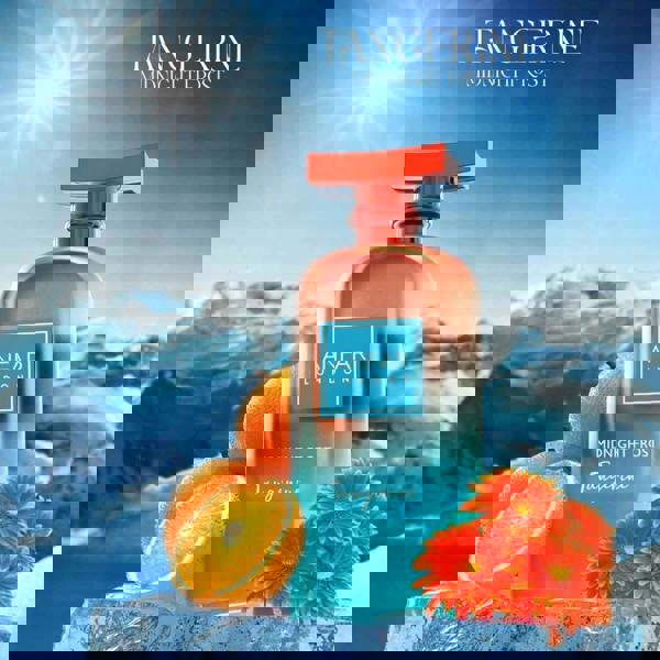 Anfar London Midnight Frost Tangerine Extrait 100ML bottle with mountains background