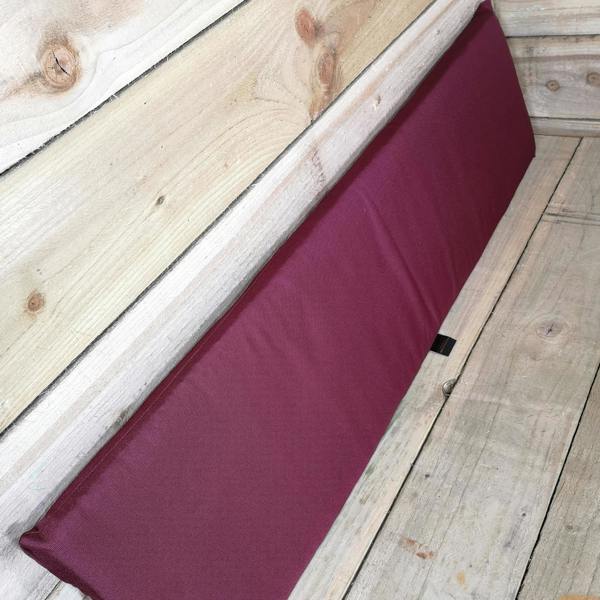 Samuel Alexander Hand Made 3 Seater Chunky Rustic Wooden Garden Bench & Waterproof Burgundy Cushions
