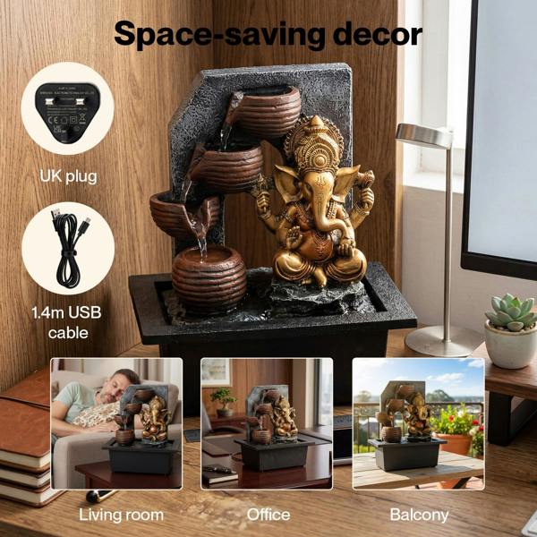 Spector Tabletop Water Fountain Indoor Garden Fountains LED Resin Bronze