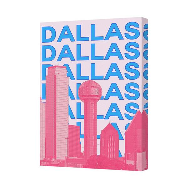 Benjamin Tate Design Dallas Skyline Pink Blue Canvas Art Print On Deep Wooden Frame
