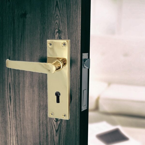 EDH Door Hardware Brass Door Handles Interior Door Lock Handles-Victorian Straight Lock Handlesx1.