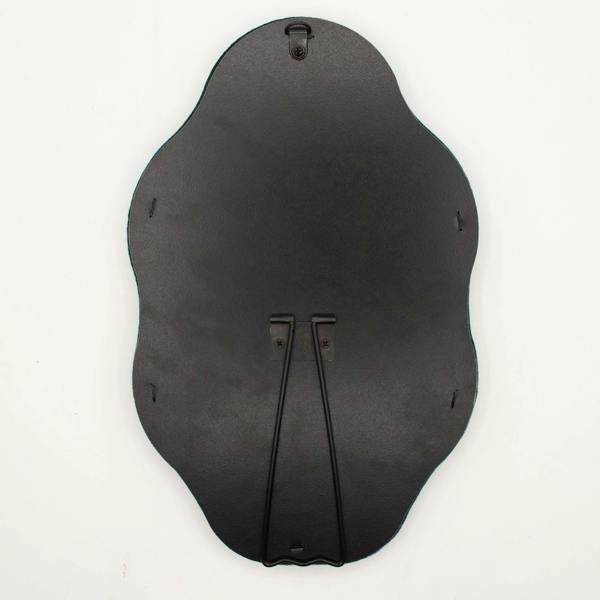 Dark oval pebble-shaped mirror backing with wall-mount bracket