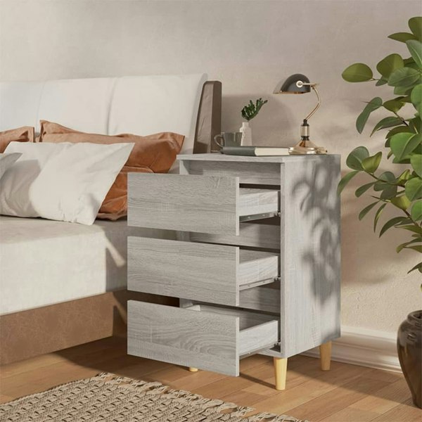 Berkfield Bed Cabinet with Solid Wood Legs Grey Sonoma 40x35x69 cm