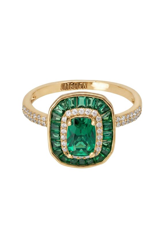 Latelita Great Gatsby Emerald Cocktail Ring Gold