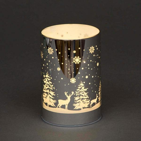 13cm Christmas Decorated Vase Lamp Silver Forest Scene Warm White LED Table Decoration image 3