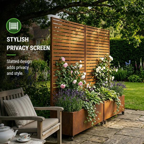 Nicoman Metal Indoor/Outdoor Privacy Screen with Plant Pot - Slats