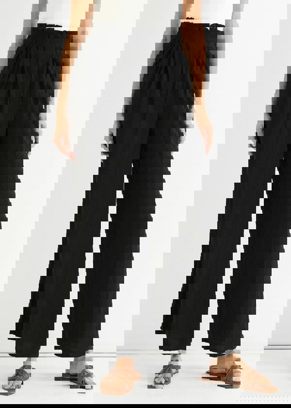 Gini London Black Paperbag Waist Wide Leg Trousers