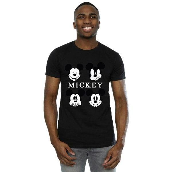 Disney Mens Four Heads Mickey Mouse Cotton T-Shirt - Black