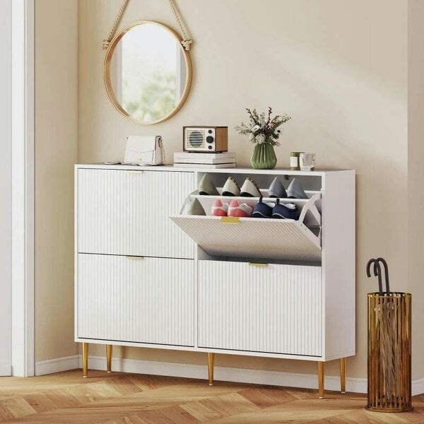 Bobobiy Elegant Four-Drawer Shoe Cabinet - White - White