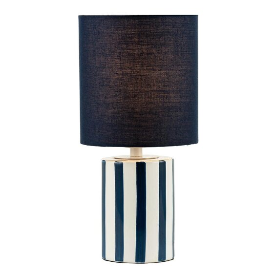 Happy Homewares Navy Blue and White Striped Ceramic Coastal Modern Designed Table Lamp
