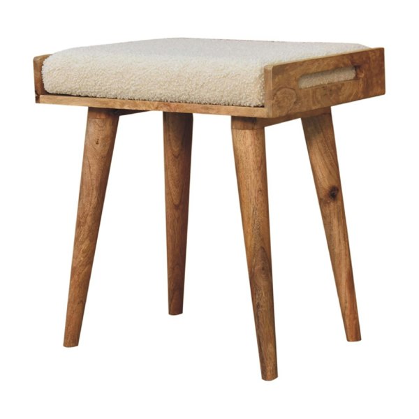 Artisan Furniture Solid Wood Boucle Cream Tray Style Footstool