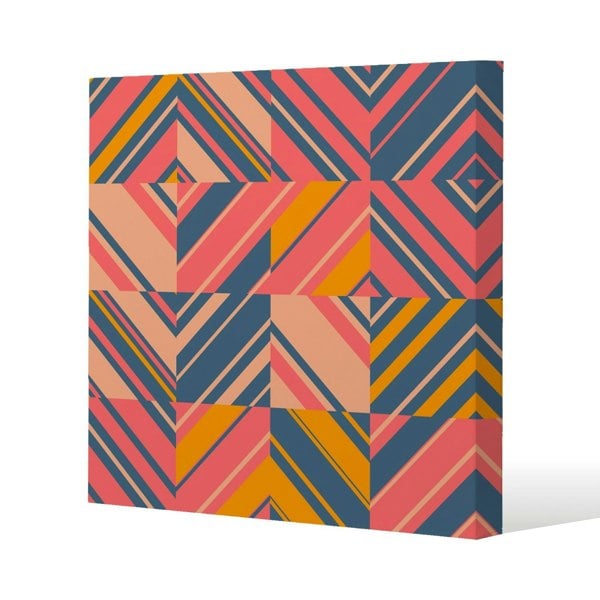 Benjamin Tate Design Striped bright geometric pattern Slim Style Canvas Print  20x20cm , 15mm Slim Real wood.