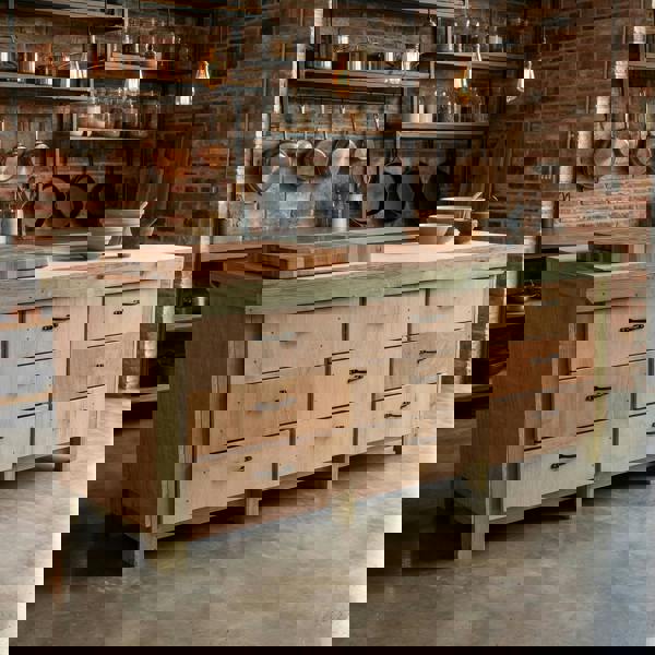 Wooden eucalyptus Top Workbench – Sturdy Tool Cabinet with Multiple Drawers for Organized Storage, Ideal for Dry Indoor Spaces Such as Garages, Workshops, and Studios