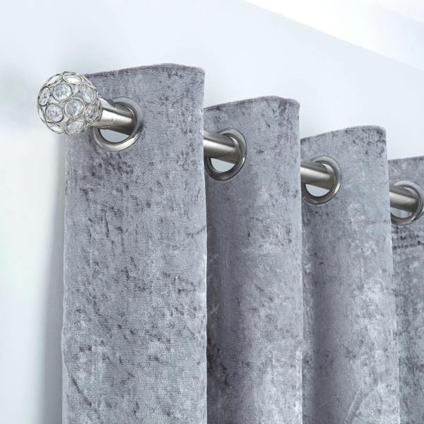 A.Unique Home Beaded Gem Extendable Curtain Pole (25/28mm) (Brushed Steel,70cm - 120cm)