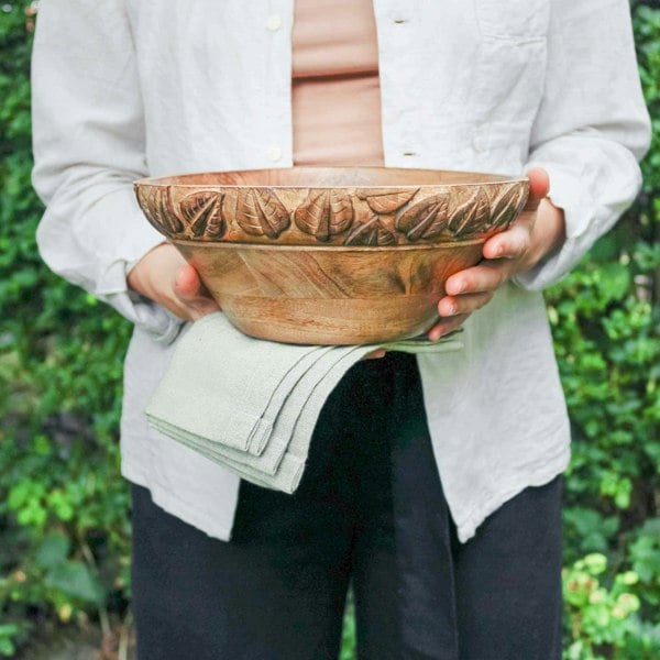 Paper High Leaf Design Natural Mango Wood Bowl