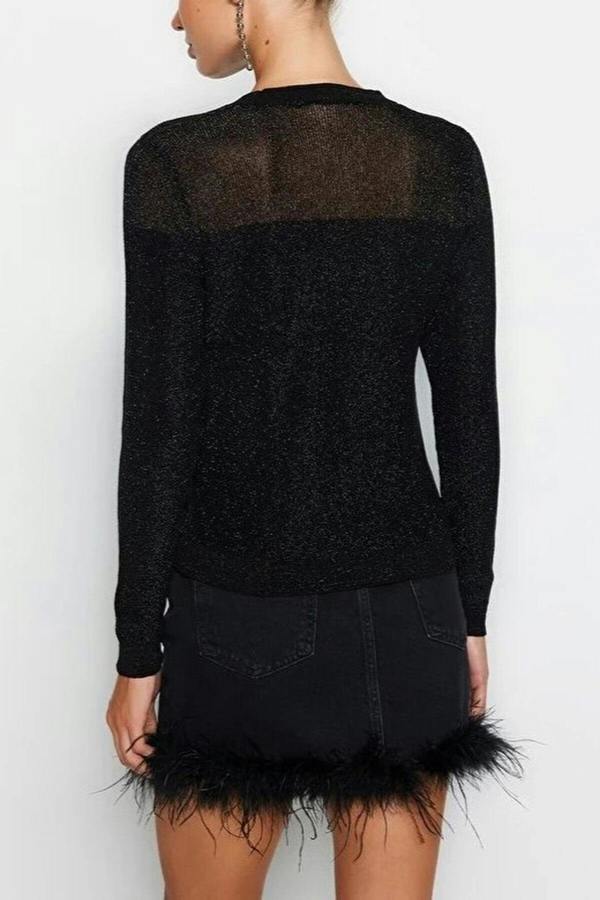 WOVCOR Glittery Knit Sweater with Transparent Details