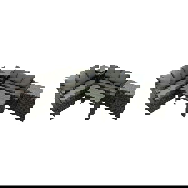 Fimous Rattan Garden Outdoor Furniture Set 3 Seater Sofa Coffee Table with 2 Side Tables Dark Grey Mixed