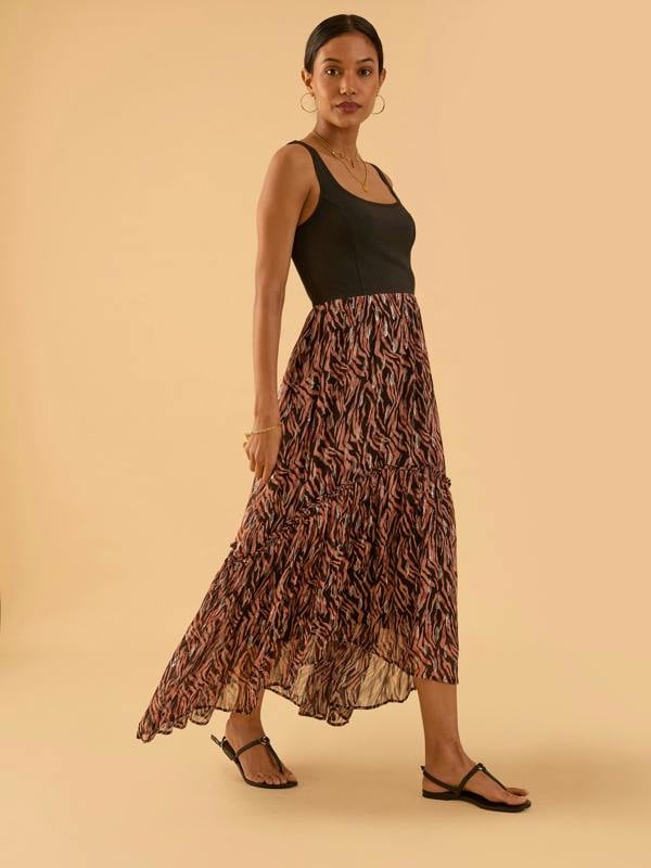 Rose & Nancy Mia Fabric Mix Black and Tan Tiger Print Maxi