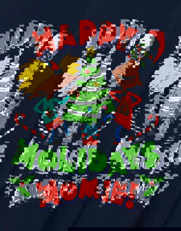 Hey Arnold Mens Blue Happy Holidays Homie Short Sleeved T-Shirt