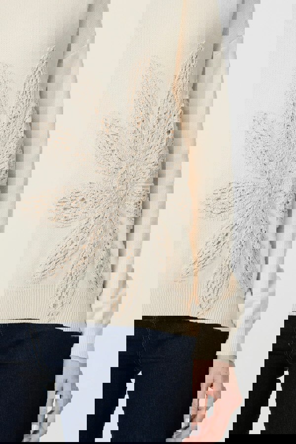 Ivory | Floral Embroidered Drop Shoulder Jumper
