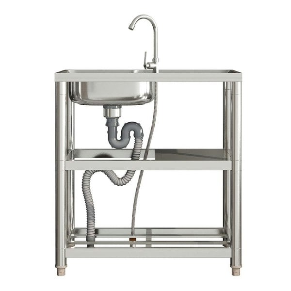 Stainless Steel One Compartment Sink with Shelves and Drainboard Living and Home