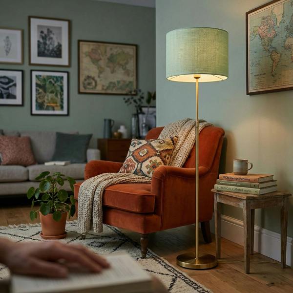 Designer Bobbled and Textured Linen Lamp Shade in Emerald Mint Green Image 6