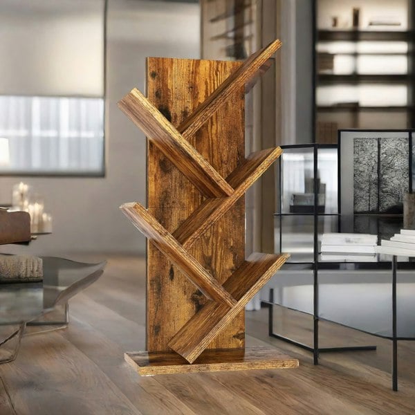 Rafaelo Mobilia 4 Tree Book Shelf Free-Standing Industrial Rustic Brown