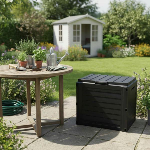 Gr8 Garden 140L Anthracite Plastic Garden Storage Box with Lid for Cushions & Tools