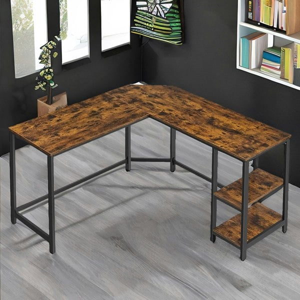 Rafaelo Mobilia Industrial Rustic L-Shaped Writing Desk With Steel Frame