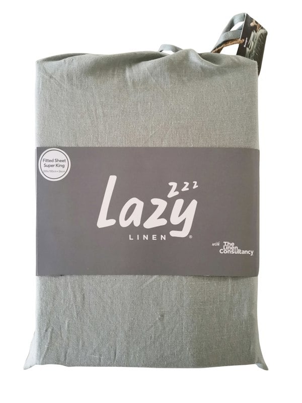 Lazy Linen 'Pure Washed Linen' Fitted Sheet - Green