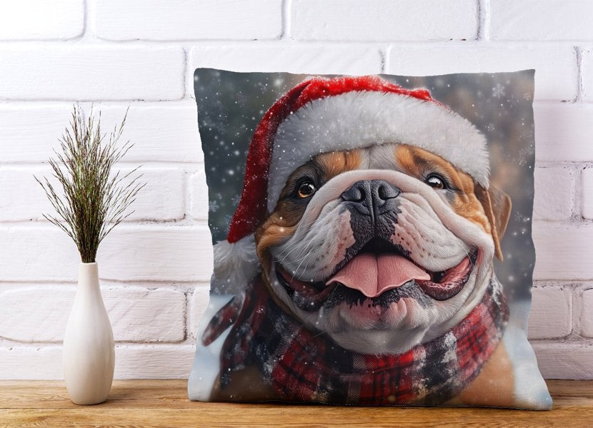 Warren Reed Christmas Bulldog Cushion