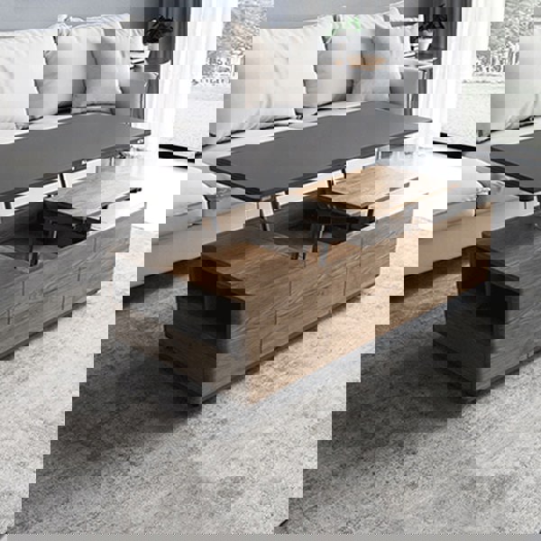 Ruby Lift Top Coffee Table, Multi-Functional Foldable Coffee Table, Walnut & Black-Weilai Concept-Weilai Concept