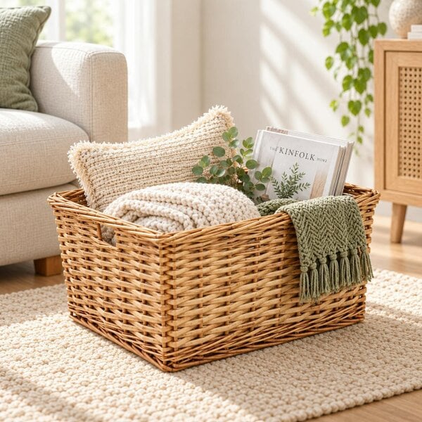 JVL Small Handmade Open Top Wicker Hamper Gift Storage Basket