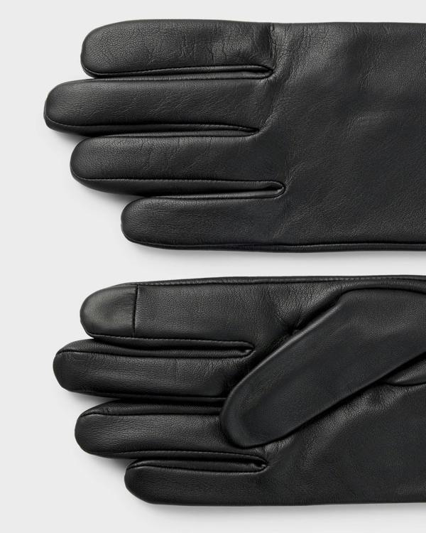 BOSS Orange Mens Grained-leather gloves with full lining and lasered logo - Black 001