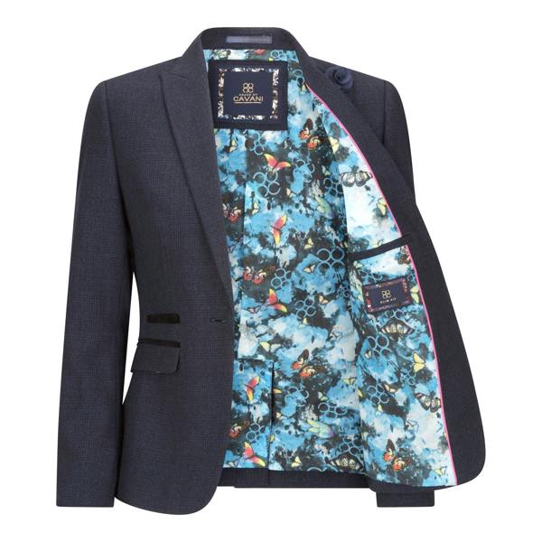 House of Cavani Women's Tailored Fit Tweed Navy Check Blazer Wool Jacket