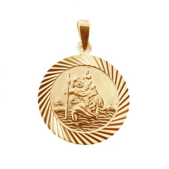 Christopher James of London 9ct Rose Gold Plated 20mm Diamond Cut St Christopher Pendant With Optional Personalisation and Chain